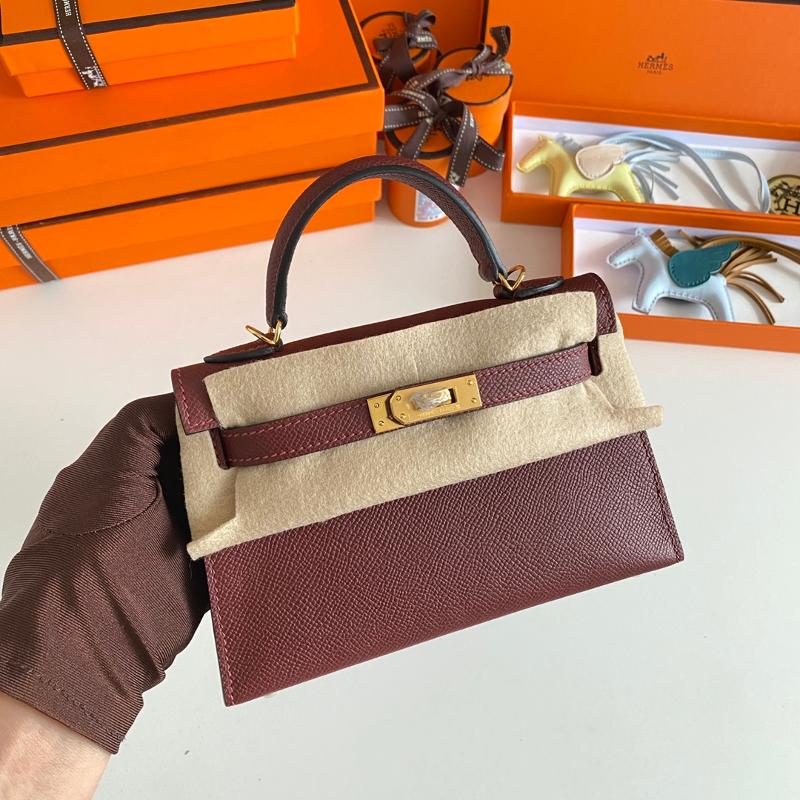 Hermes Kelly Mini Second Generation 22EP 57 Bordeaux Red Gold Button